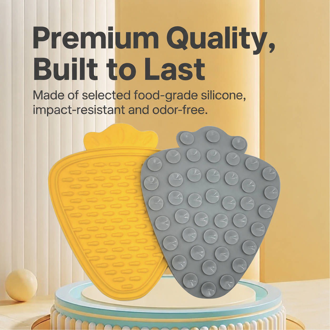 Yellow and gray food grade silicone strawberry slow feeder mats