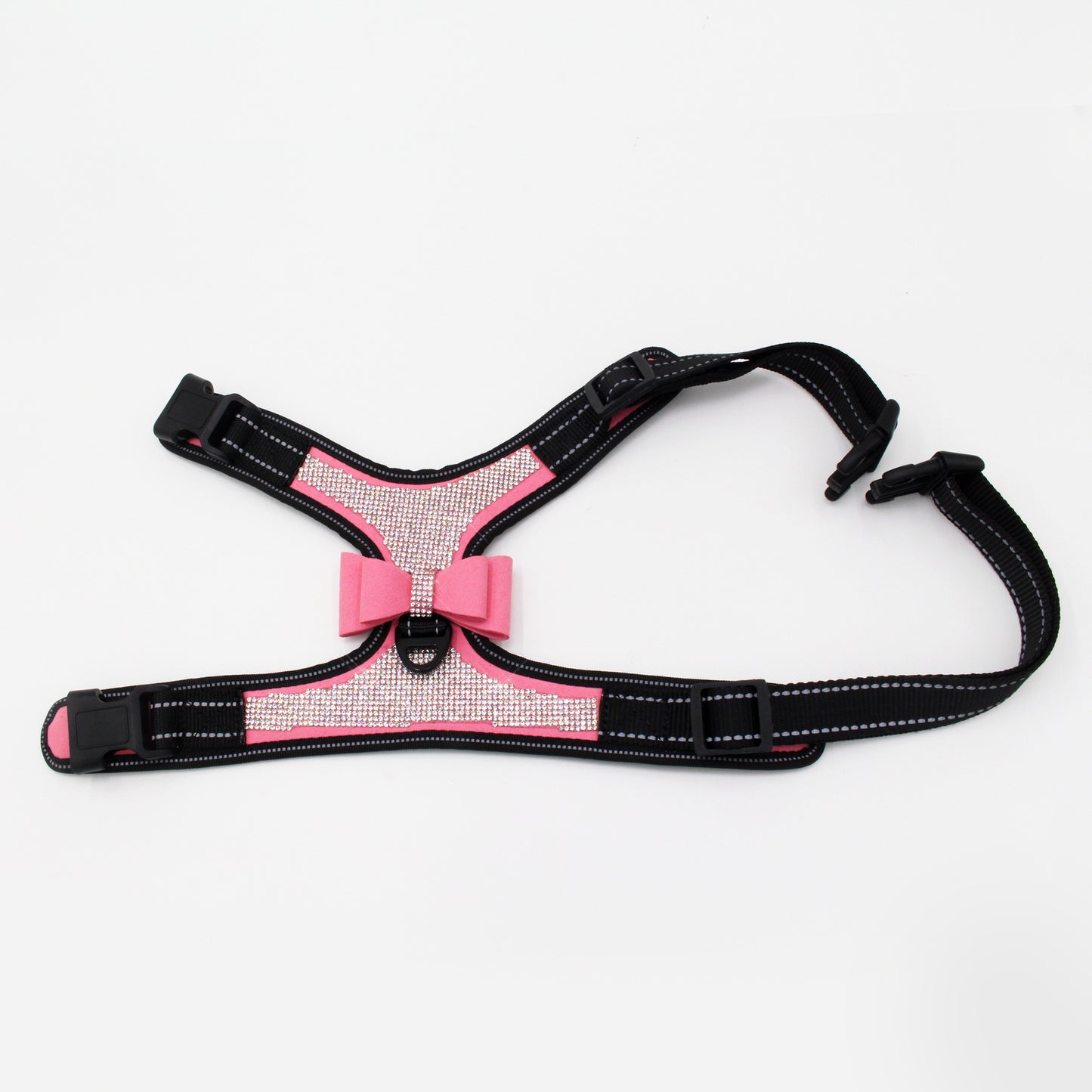 Dog Harness+Leash Sets with Rhinestones – Sparkly Bowknot & Reflective Trim