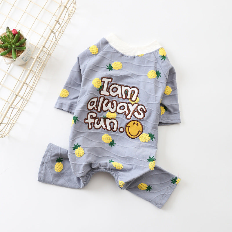 Pineapple Dog Pajamas – “I Am Always Fun” Jumpsuit