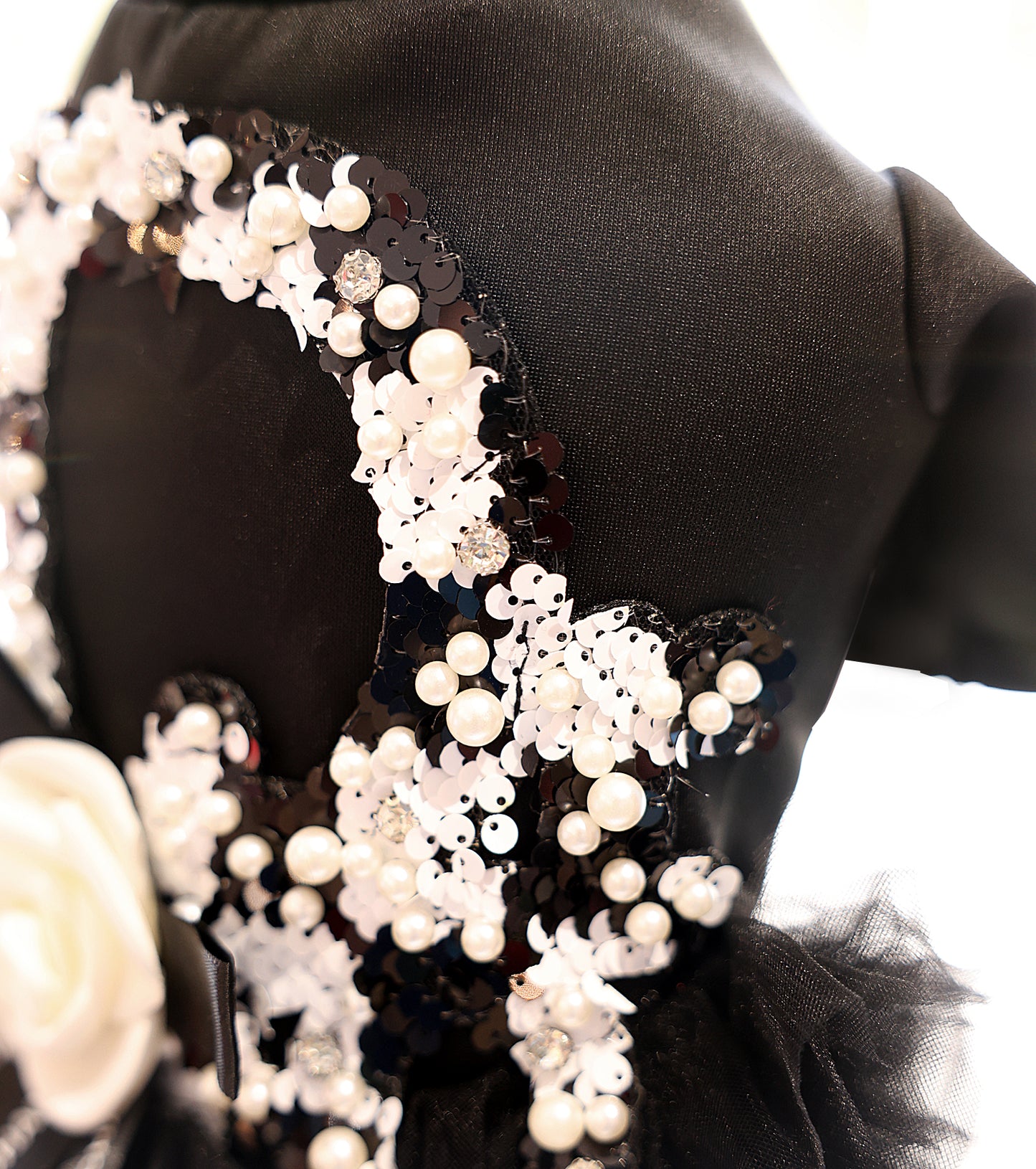 Black Pearl Sequin Pet Tutu Dress with 3D Flower - Formal Party Look