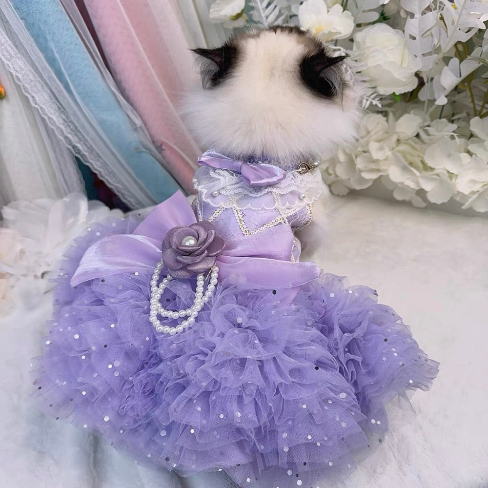 Lavender Pearl Pet Princess Dress For Dog Cat