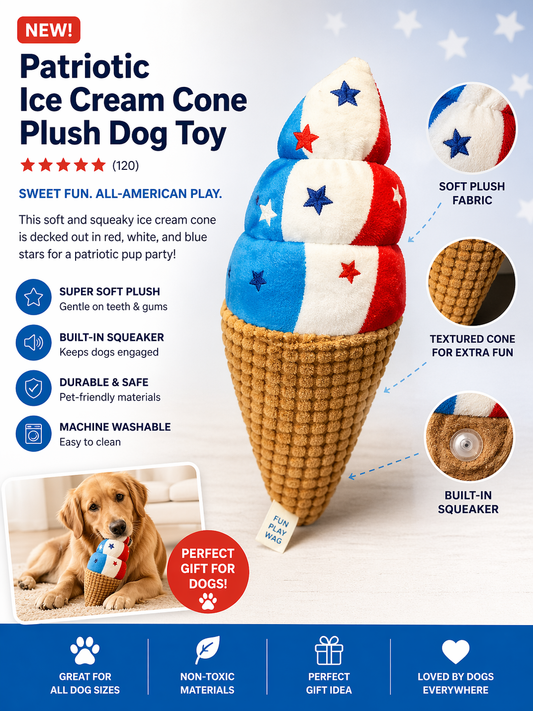 patriotic squeaky dog toy ice cream palm coast