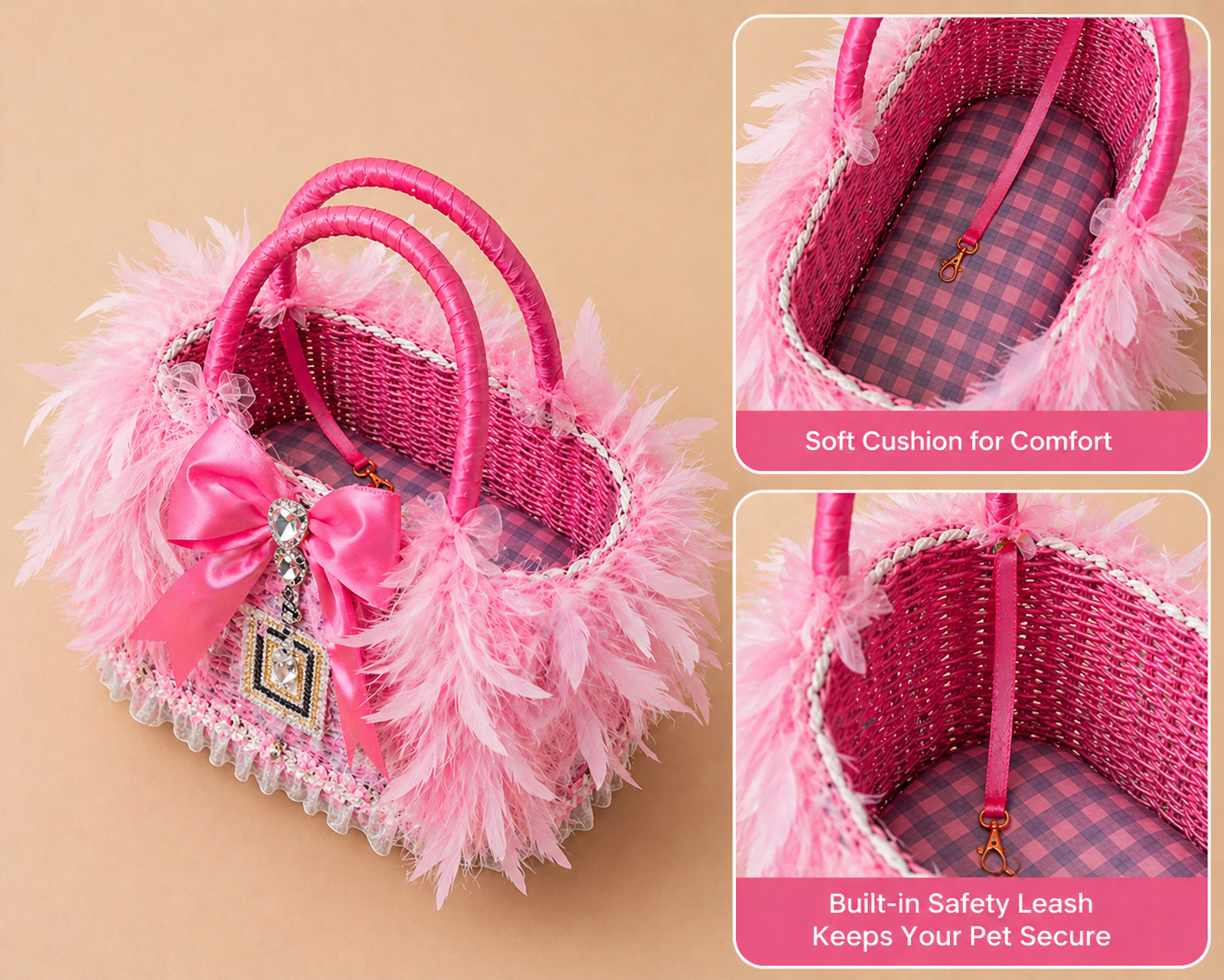 small dog travel carrier bag with built-in safety leash
