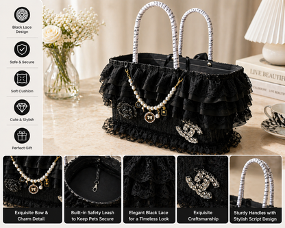 black lace luxury dog carrier bag with pearl charm