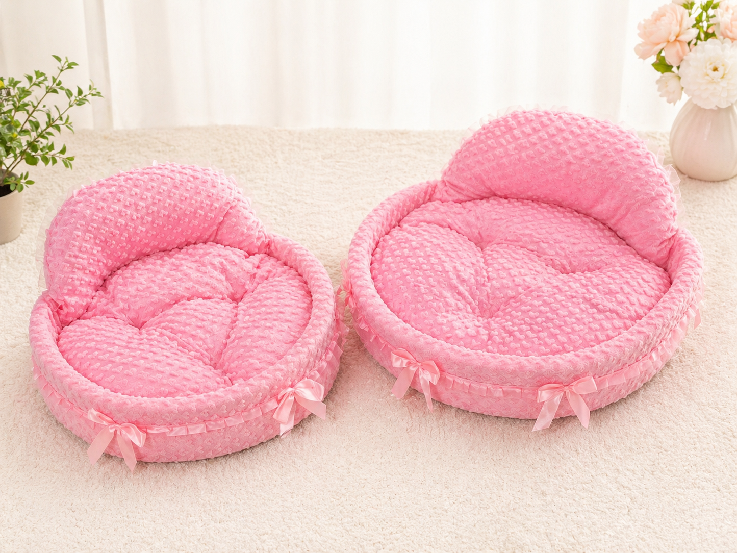 pink dog bed soft plush pet bed