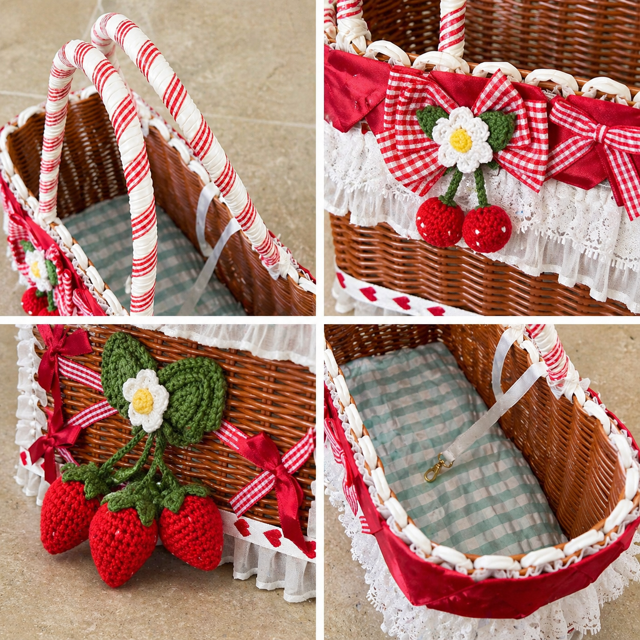 lace dog basket red bow pet bag