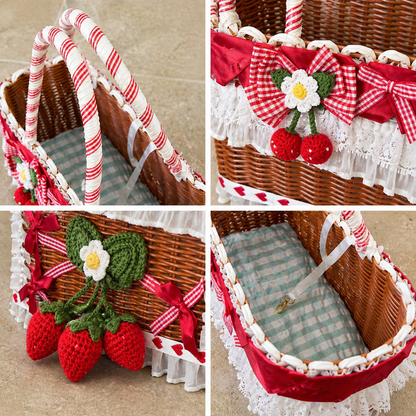 lace dog basket red bow pet bag