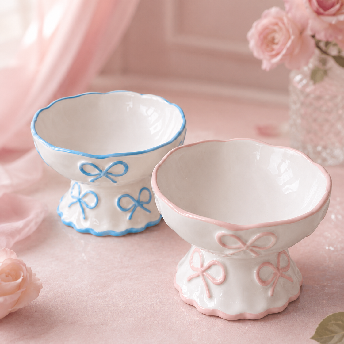 ceramic pet bowl with bows