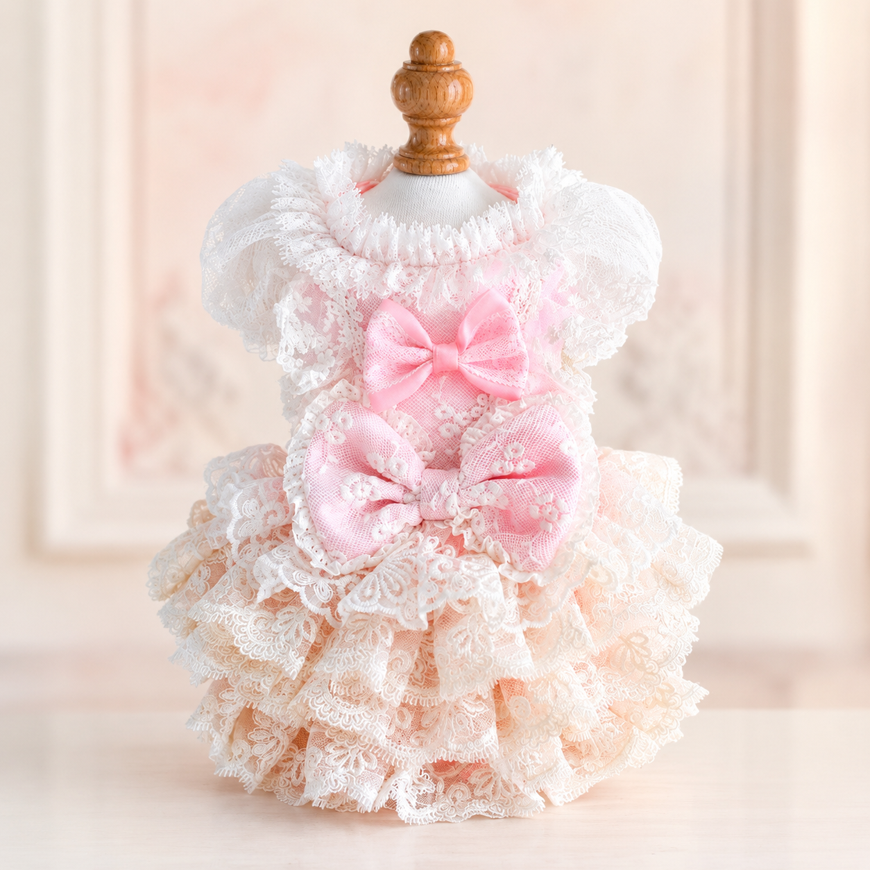 Charming Pink Lace Dog Dress Handcrafted Gorgeous Princess Gown For Wedding Party