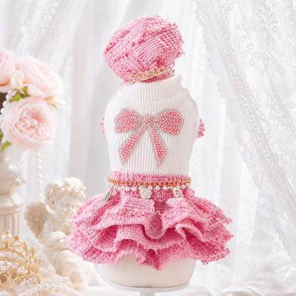 Handmade Chic Puppy Suit Pink Tweed Skirt Outfit
