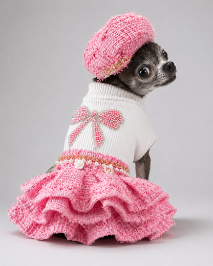 Handmade Chic Puppy Suit Pink Tweed Skirt Outfit