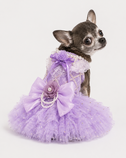 Fairy Princess Dog Dress – Luxury Tutu Pet Wedding Gown Purple