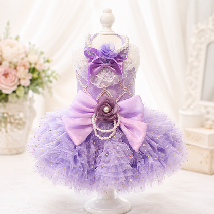 Fairy Princess Dog Dress – Luxury Tutu Pet Wedding Gown Purple