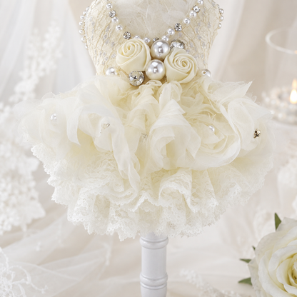 Handmade Luxury Pearl & Rose Lace Pet Dress