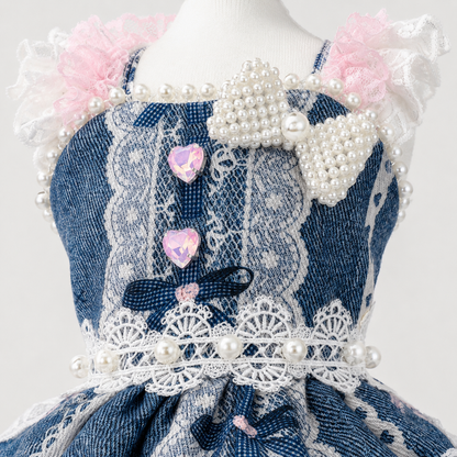 Handmade Denim Lace Pet Dress