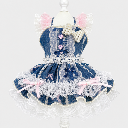 Handmade Denim Lace Pet Dress