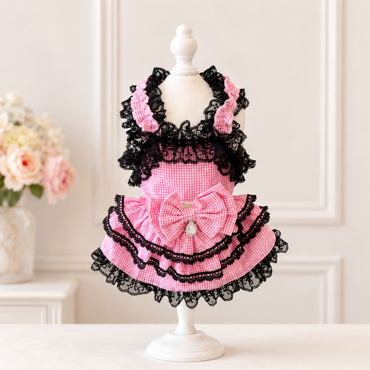 pink gingham dog dress