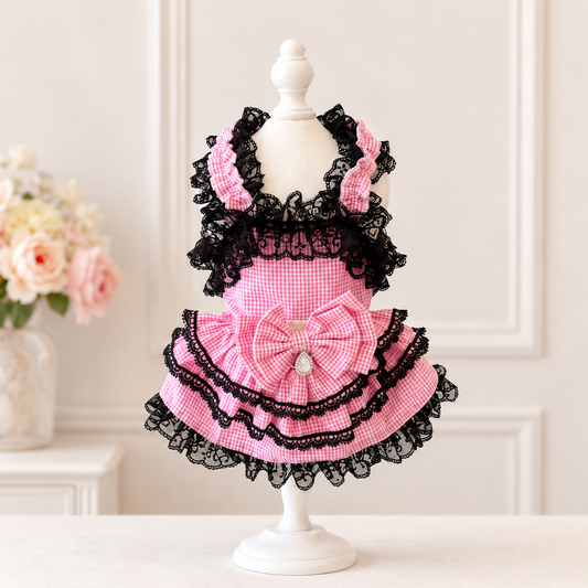 pink gingham dog dress