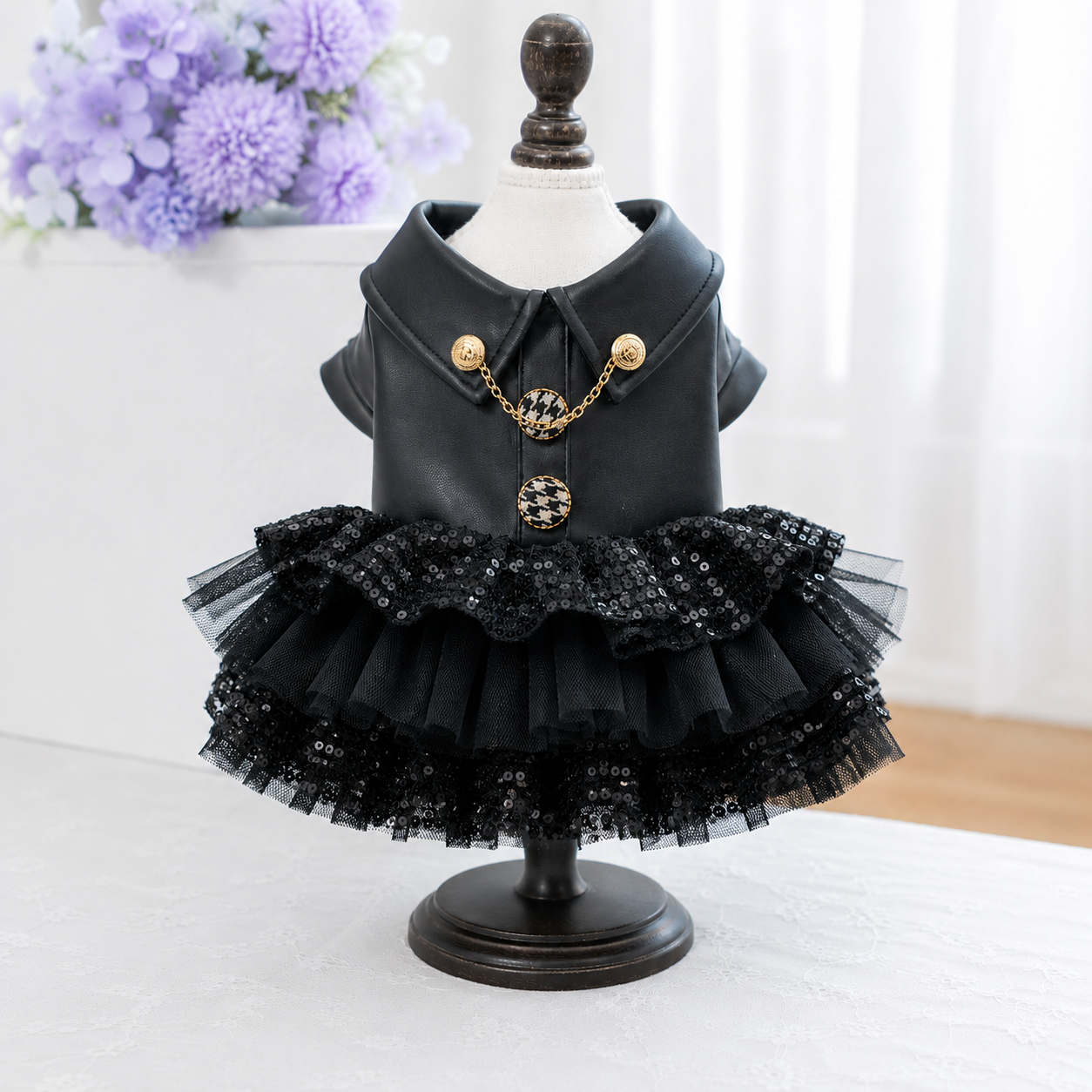 black leahter tutu dog dress