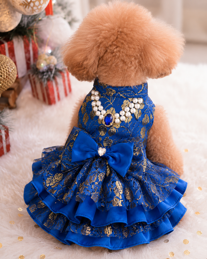 blue gold princess pet dress
