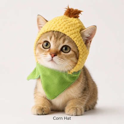 Garlic inspired cat costume hat with leaf decoration