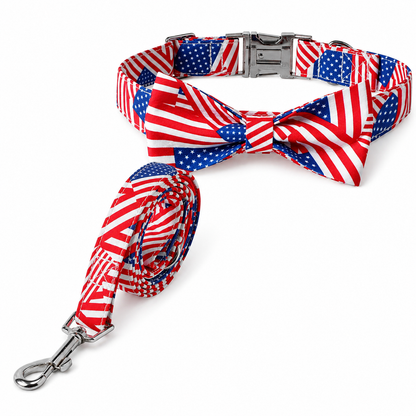 USA flag dog collar with matching bow tie