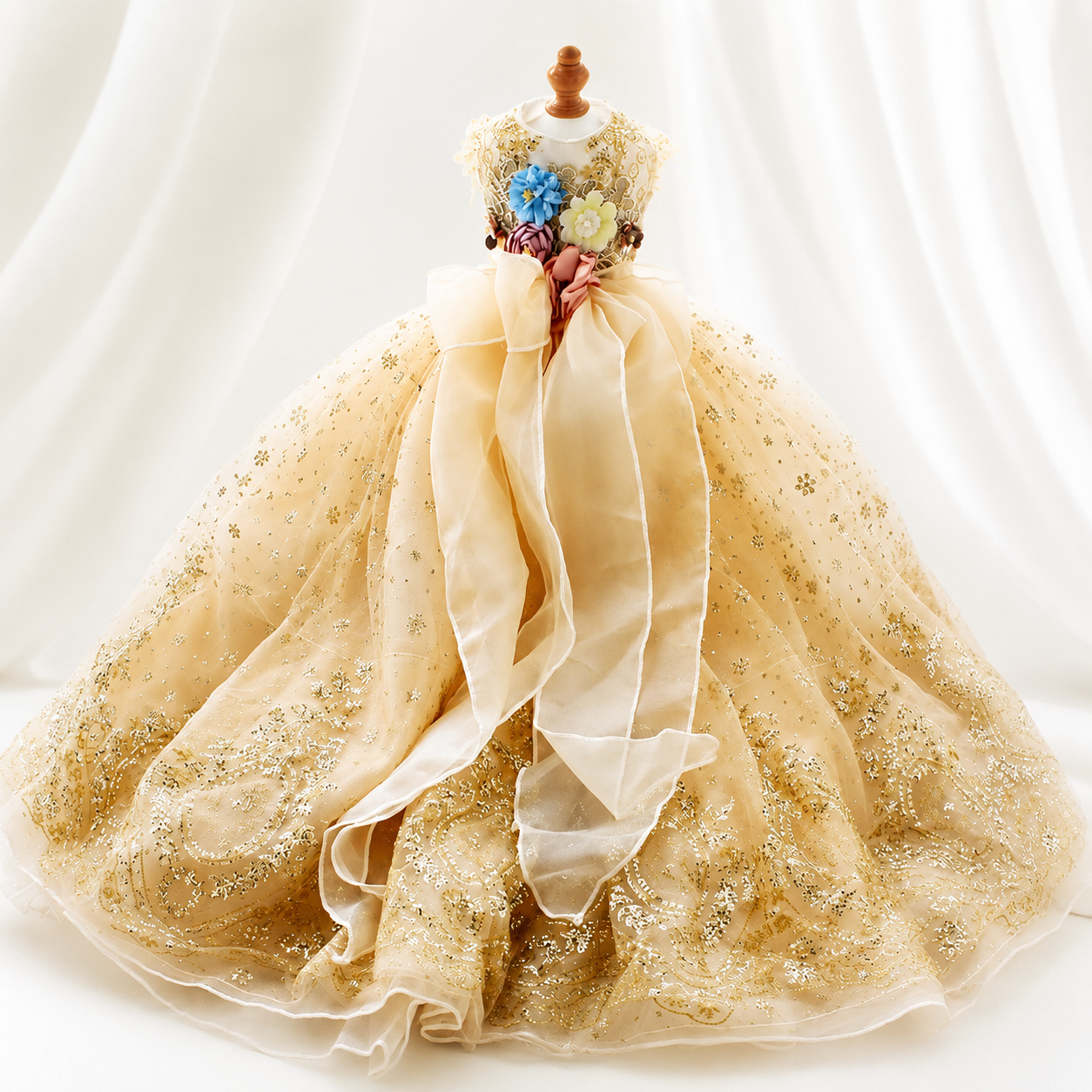 Luxury champagne gold princess dog wedding dress with glitter lace skirt