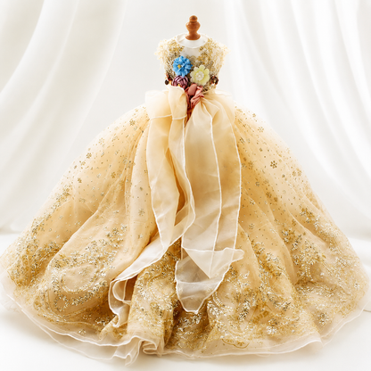 Luxury champagne gold princess dog wedding dress with glitter lace skirt