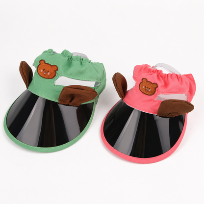 Pink bear ear pet sun visor hat for small dogs