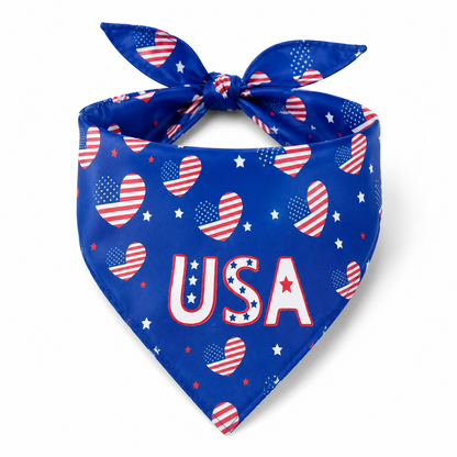 USA patriotic dog bandana with American flag hearts