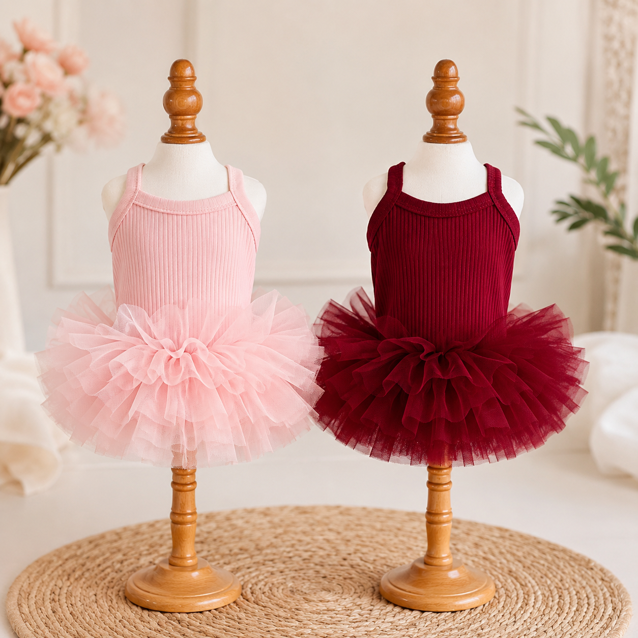 Pink princess dog tutu dress with fluffy tulle skirt