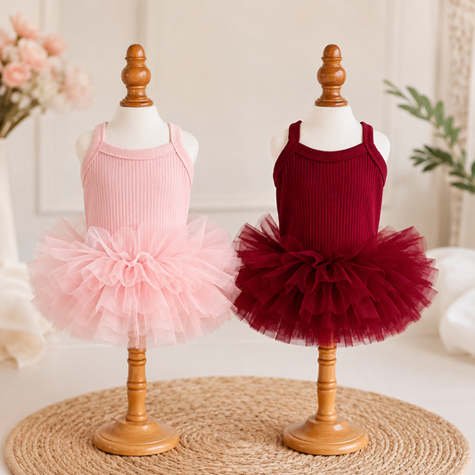 Pink princess dog tutu dress with fluffy tulle skirt