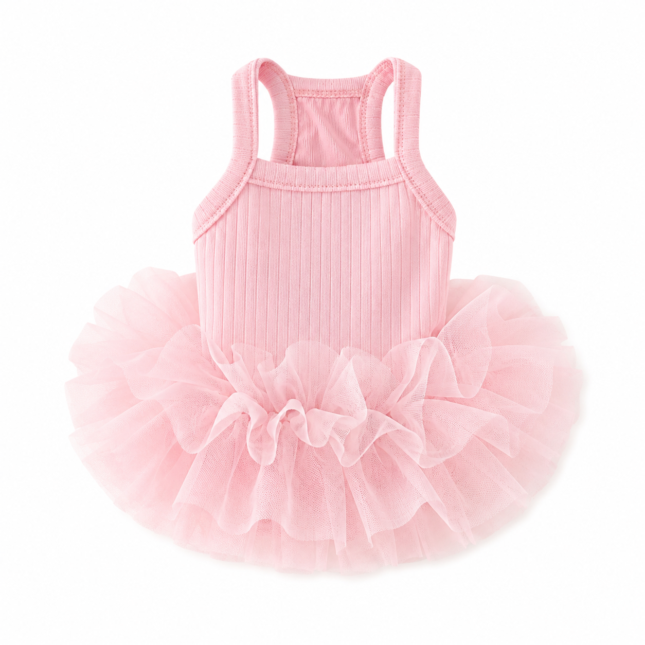 Soft ribbed dog dress with layered mesh skirt