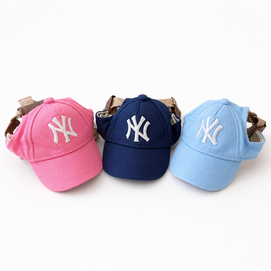 Pet baseball cap with ear holes in pink blue and navy