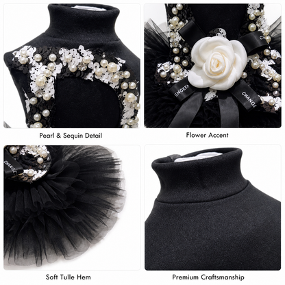 black tulle dog dress with flower accent luxury pet outfit small dogs
