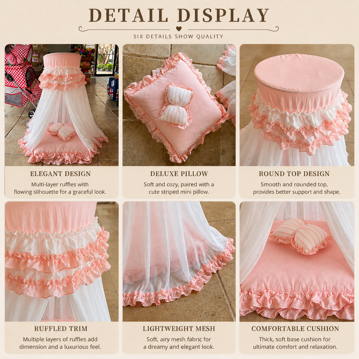 luxury pet bed with ruffles and pillow boutique style