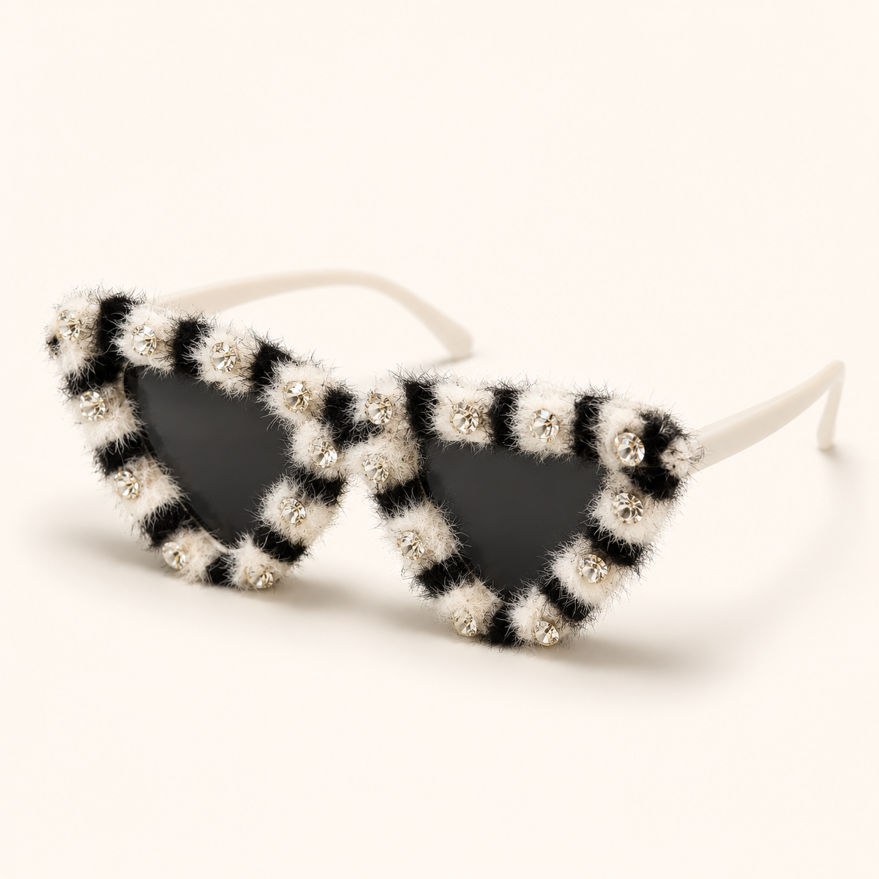 Luxury rhinestone cat eye pet sunglasses with black and white trim