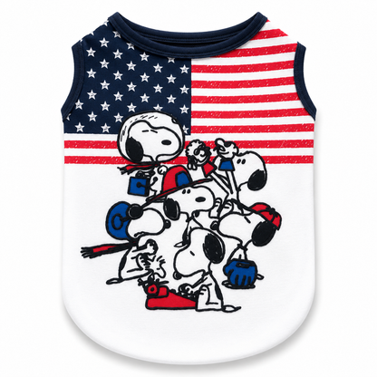 Patriotic dog T-shirt with raised 3D cartoon dog graphic and American flag design