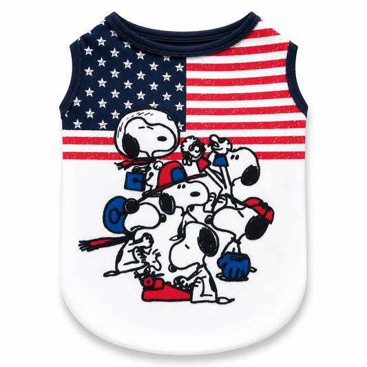 Patriotic dog T-shirt with raised 3D cartoon dog graphic and American flag design