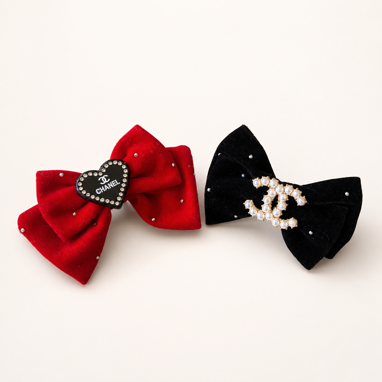 Luxury Red Velvet Dog Hair Bow with Rhinestone Heart Accent