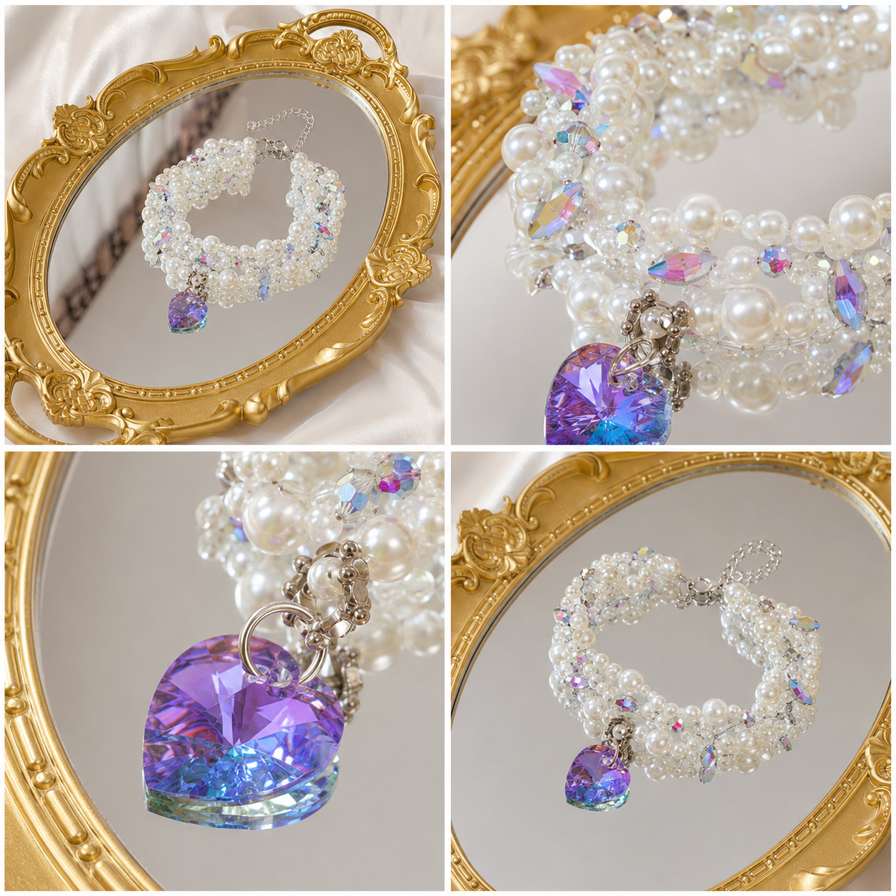 pearl dog necklace with crystal heart pendant