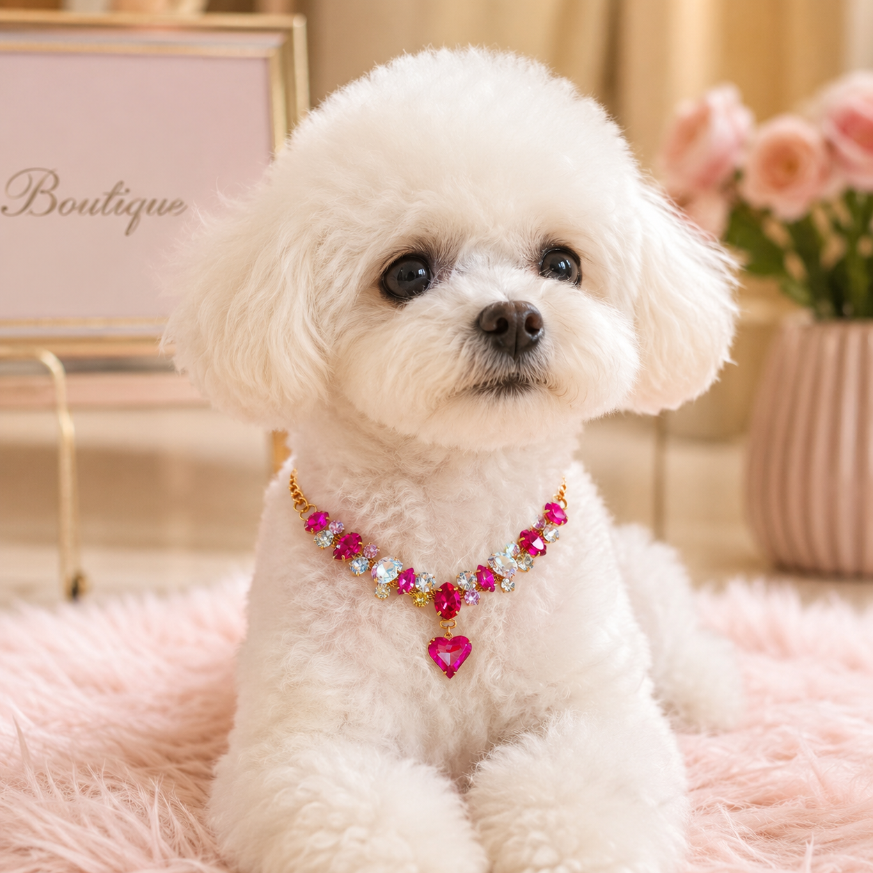 pink crystal pet necklace for small dogs