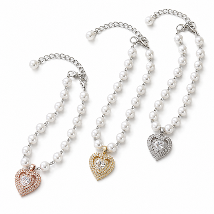 pearl heart pet necklace collar
