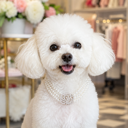 Elegant pearl dog collar jewelry for weddings and pet photoshoots