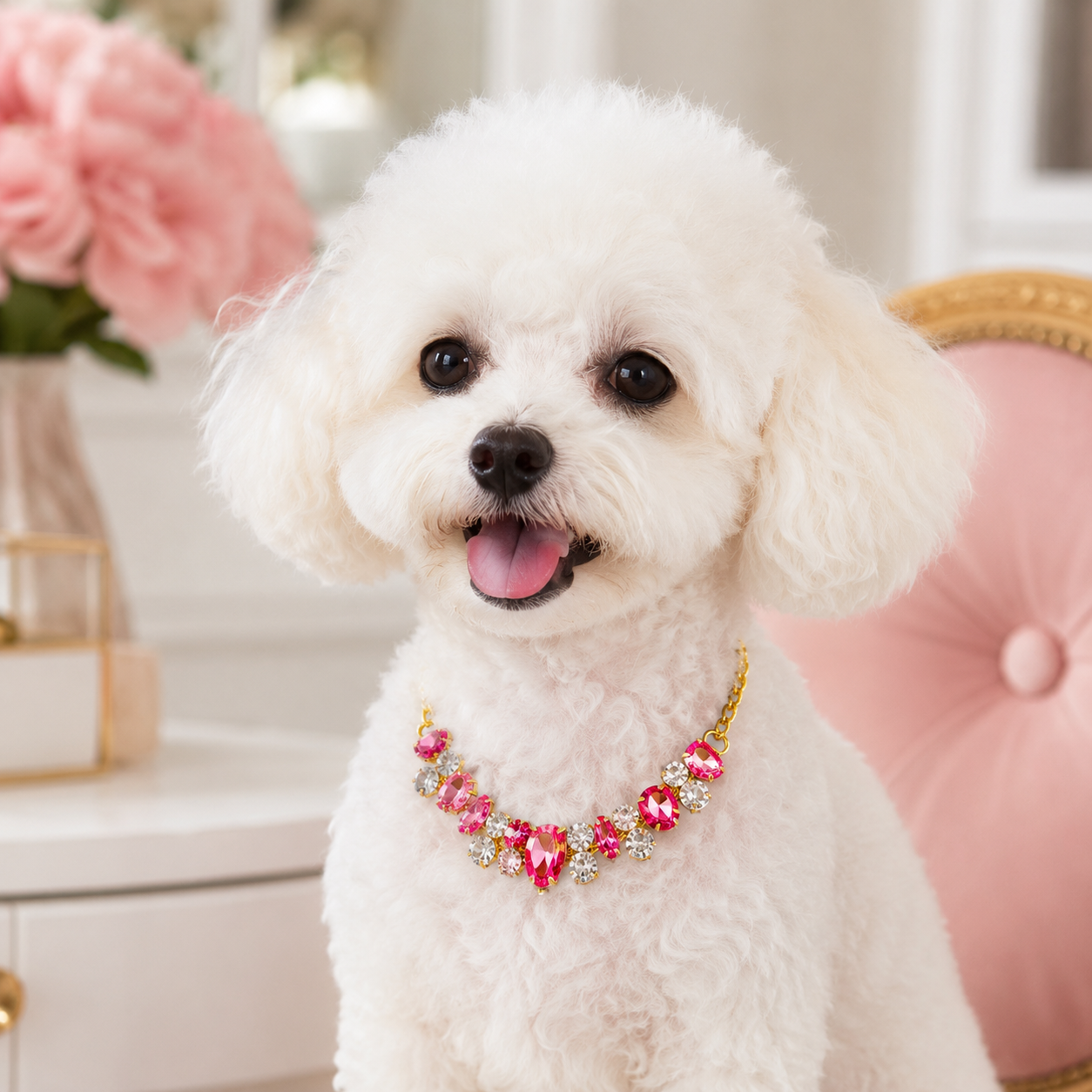 Purple crystal dog necklace boutique jewelry for small dogs