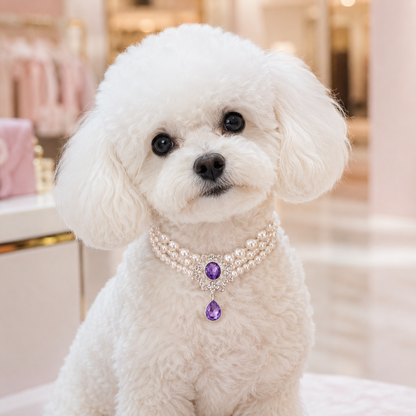 Luxury three-layer pearl dog necklace with vintage gemstone centerpiece