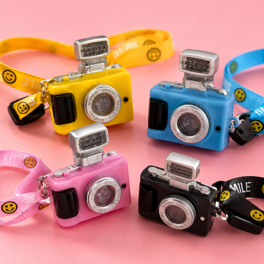 Pink miniature camera pendant necklace for dogs and cats