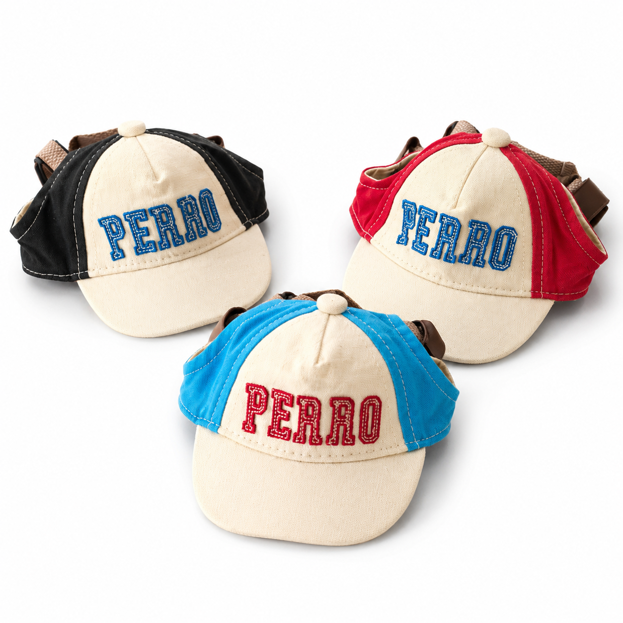 Adjustable dog baseball cap with ear holes in three colors