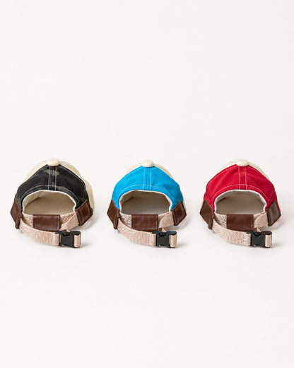Back view of adjustable pet baseball cap buckle closure