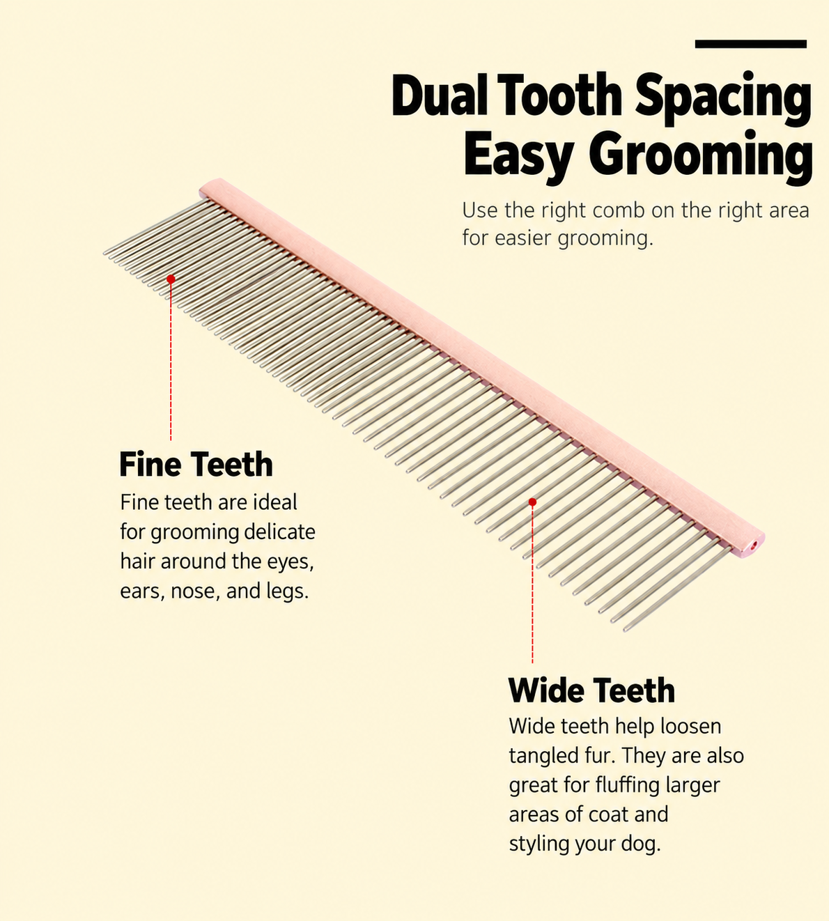 Dual-Tooth Metal Pet Grooming Comb for Dogs & Cats